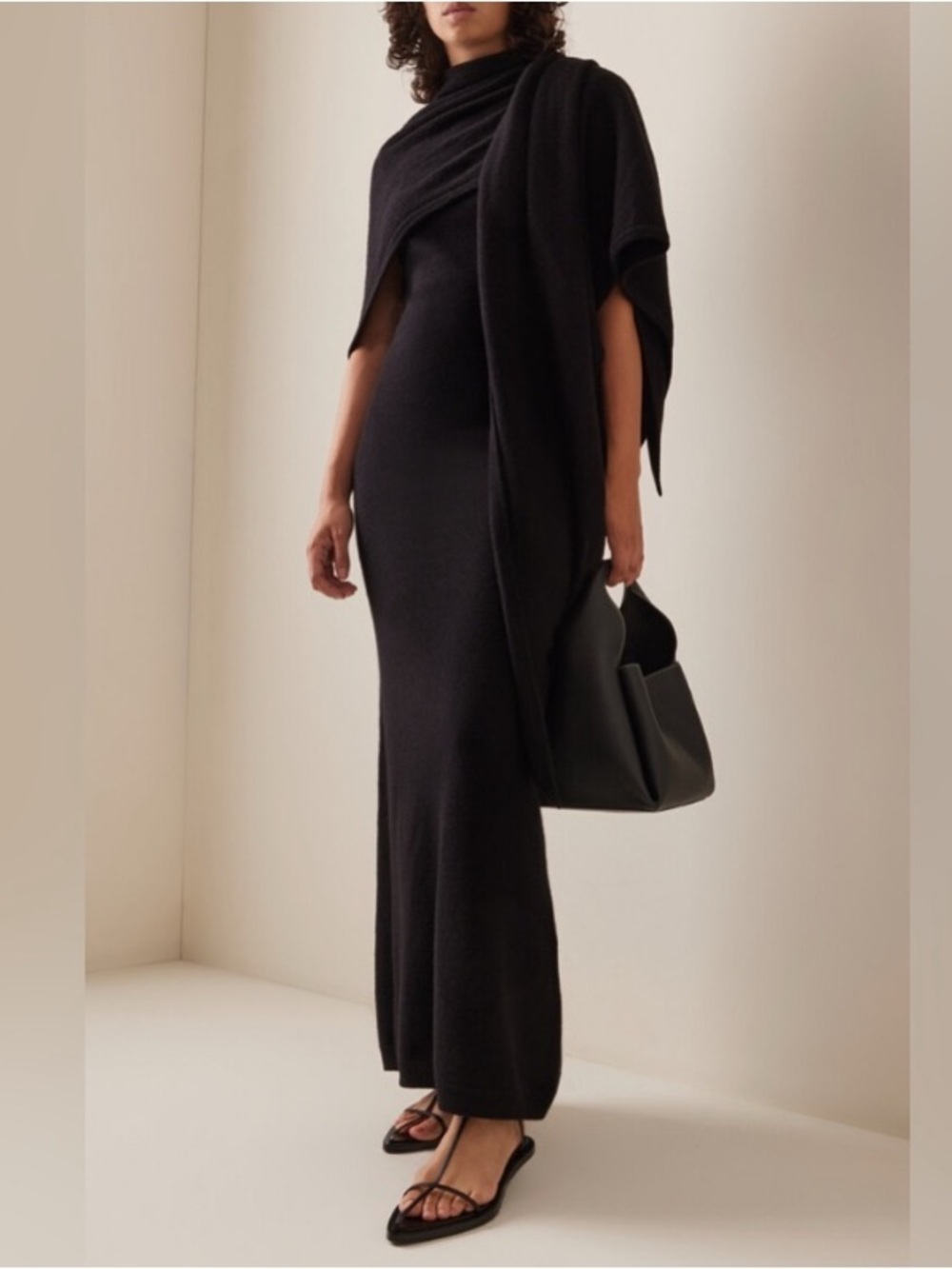NWT Toteme Cashmere Shawl Cape Wrap Poncho Scarf Knit Tank Maxi Dress Black 90s